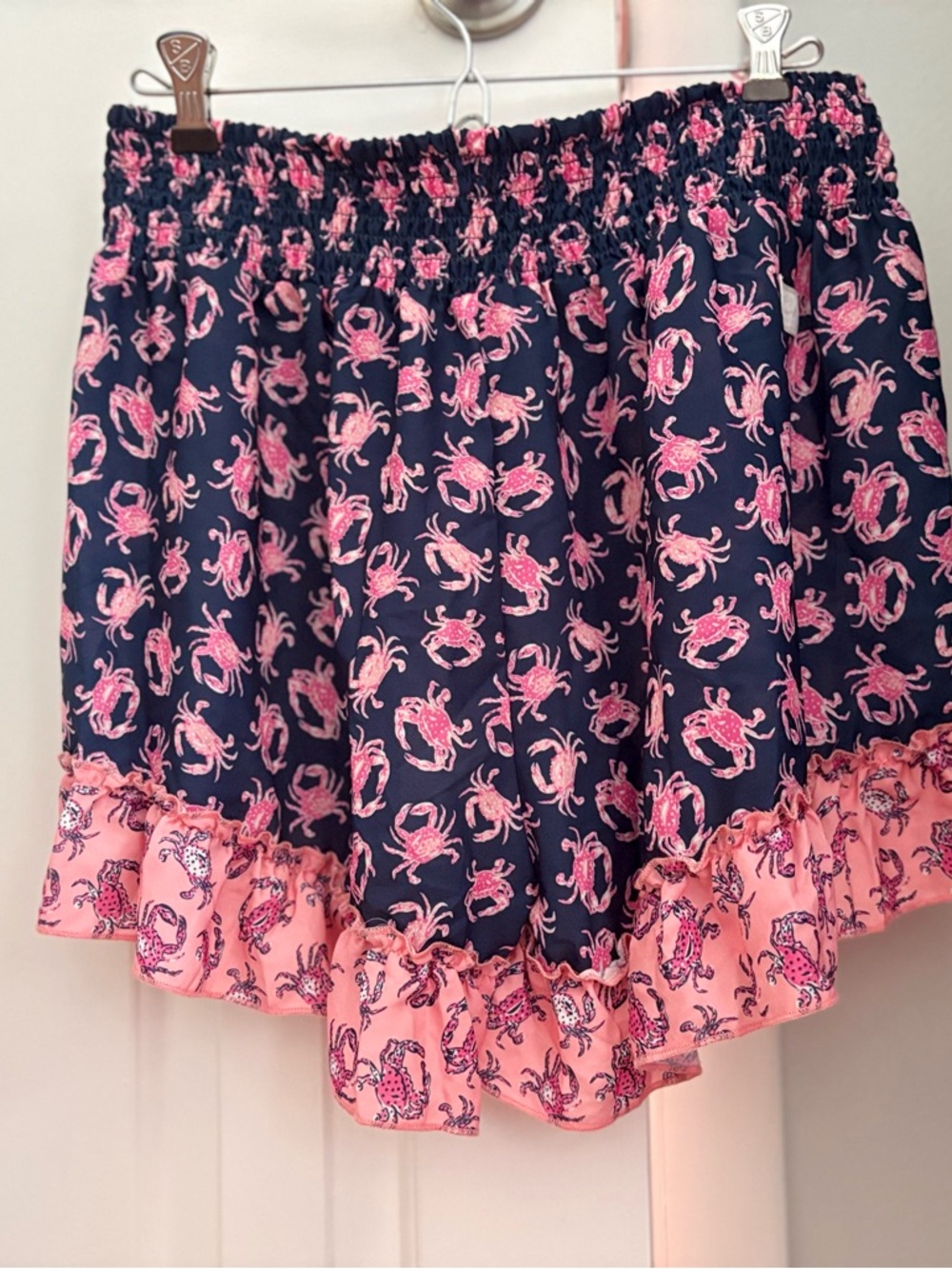 Simply Southern Navy Shorts with the Cutest Pink Crab Print and Ruffle - Picture 2 of 7
